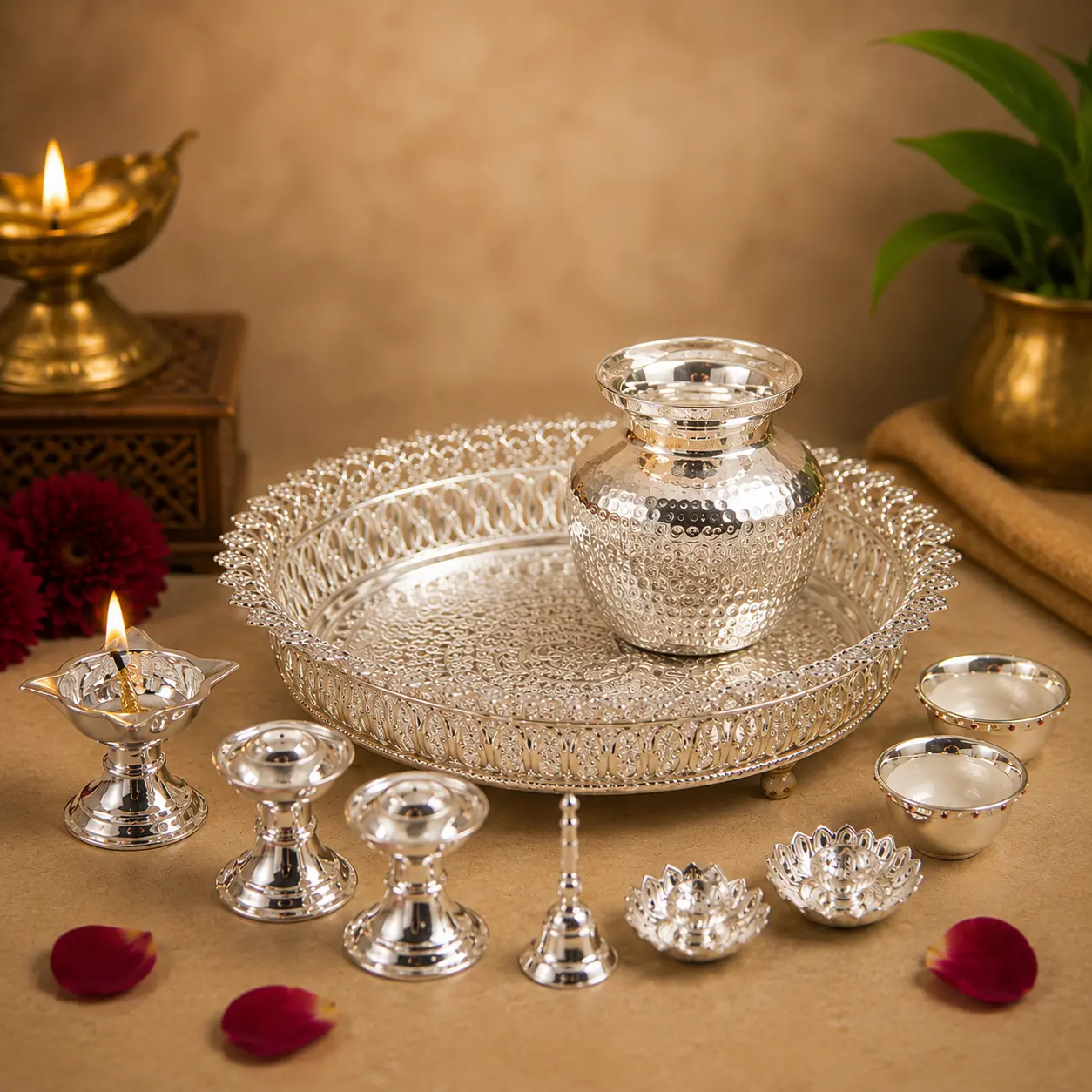 Pooja Thali Set Luxury Pooja Thali Set with Complete Accessories - Image 1