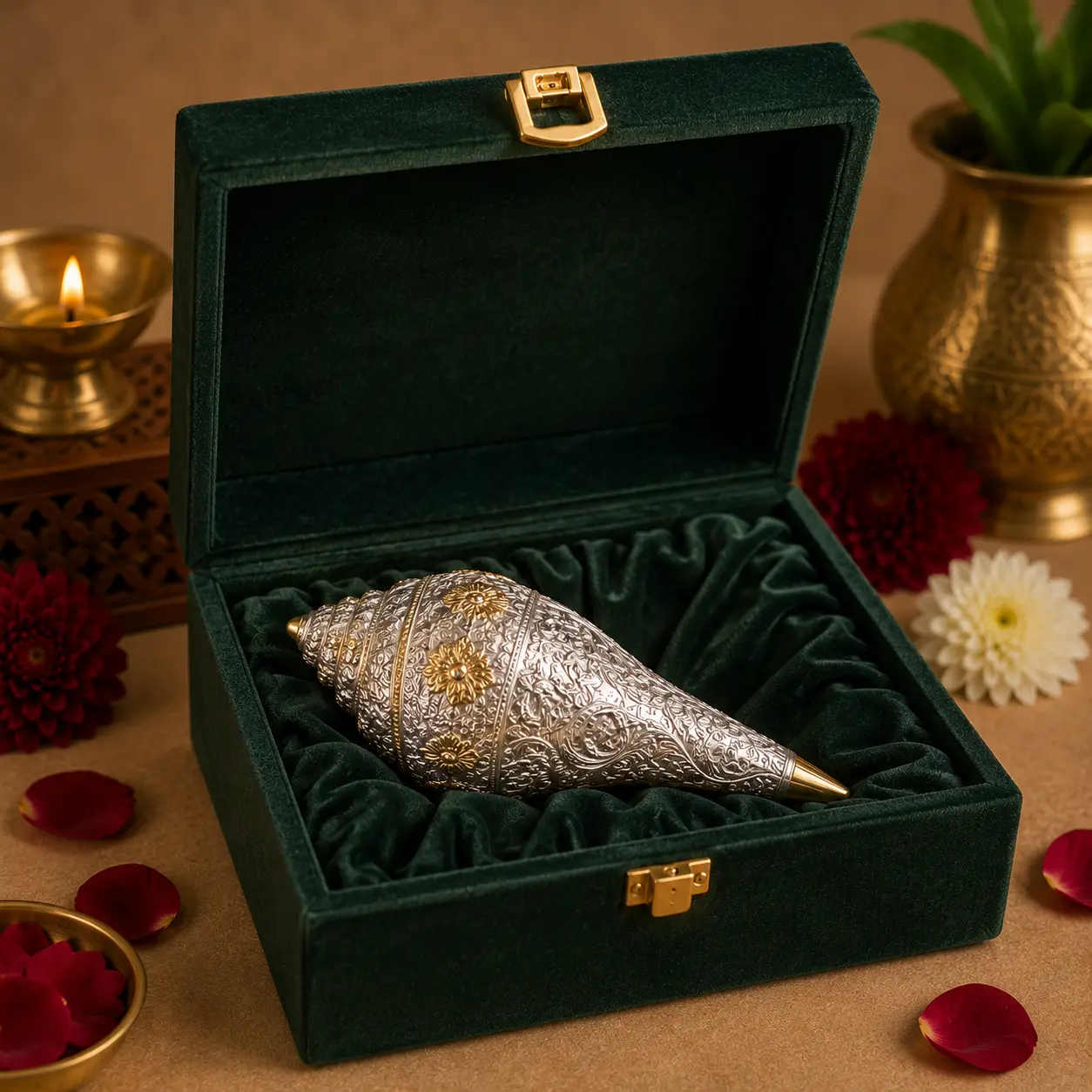 Premium shankh Premium German Silver Designer Shankh - Image 1